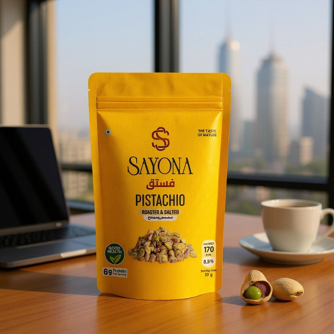 Sayona pistachios as a desk snack in Dubai